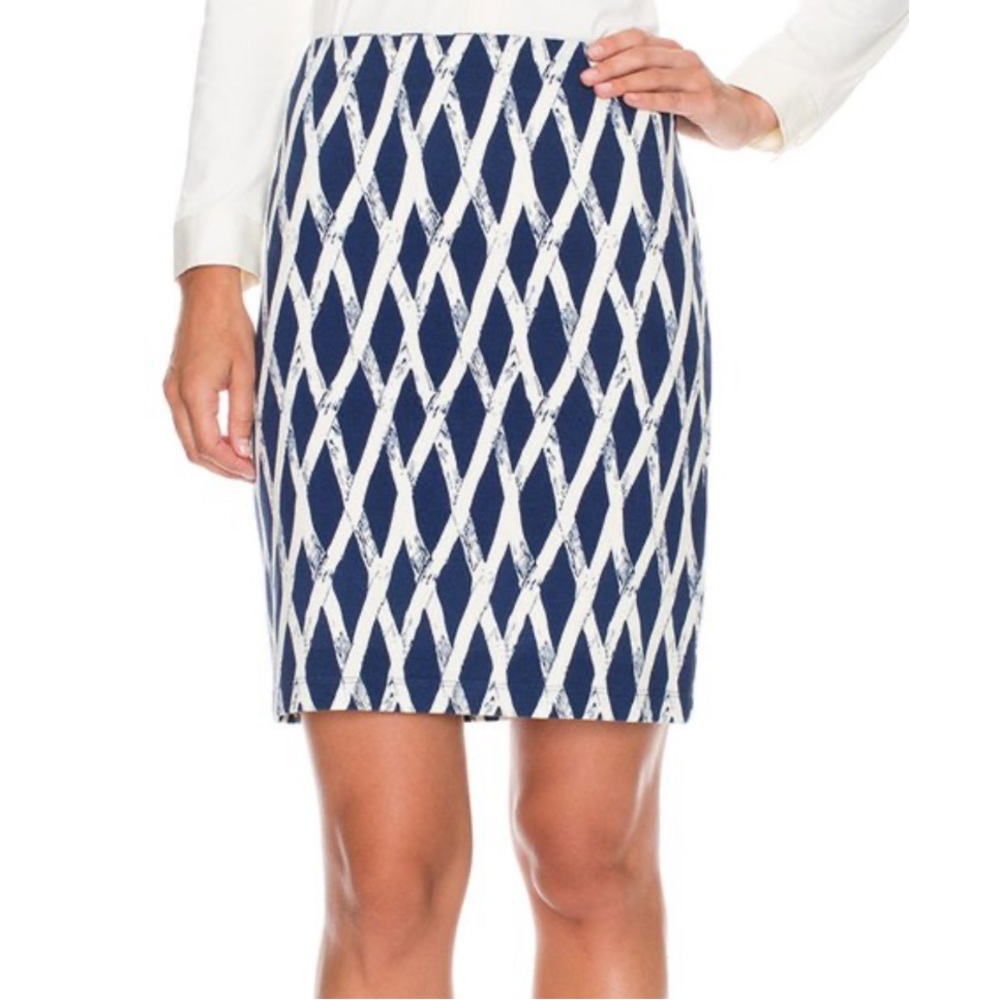 J. McLaughlin Navy Blue & Cream Bamboo Trellis Pencil Skirt - 2